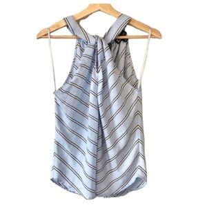 New York & Company Light Blue Stripe High Halter Neck Tank Top S